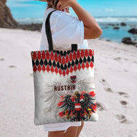 Austria National Football Tote Bag Argyle Diamond Pattern with Eagle Watercolor Paint Splash Graphic Art