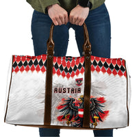 Austria National Football Travel Bag Argyle Diamond Pattern with Eagle Watercolor Paint Splash Graphic Art