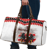 Austria National Football Travel Bag Argyle Diamond Pattern with Eagle Watercolor Paint Splash Graphic Art
