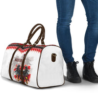 Austria National Football Travel Bag Argyle Diamond Pattern with Eagle Watercolor Paint Splash Graphic Art