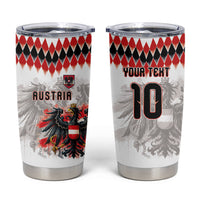 Custom Austria National Football Tumbler Cup Argyle Diamond Pattern with Eagle Watercolor Paint Splash Graphic Art