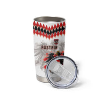 Custom Austria National Football Tumbler Cup Argyle Diamond Pattern with Eagle Watercolor Paint Splash Graphic Art