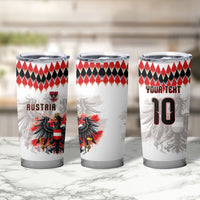 Custom Austria National Football Tumbler Cup Argyle Diamond Pattern with Eagle Watercolor Paint Splash Graphic Art