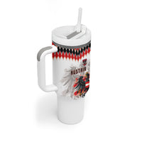 Custom Austria National Football Tumbler With Handle Argyle Diamond Pattern with Eagle Watercolor Paint Splash Graphic Art