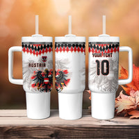 Custom Austria National Football Tumbler With Handle Argyle Diamond Pattern with Eagle Watercolor Paint Splash Graphic Art