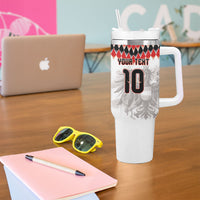 Custom Austria National Football Tumbler With Handle Argyle Diamond Pattern with Eagle Watercolor Paint Splash Graphic Art