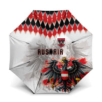 Austria National Football Umbrella Argyle Diamond Pattern with Eagle Watercolor Paint Splash Graphic Art