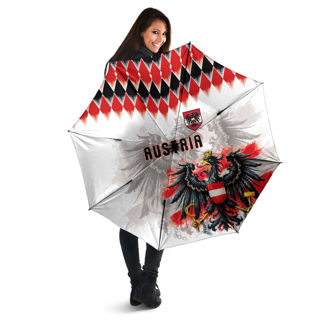 Austria National Football Umbrella Argyle Diamond Pattern with Eagle Watercolor Paint Splash Graphic Art