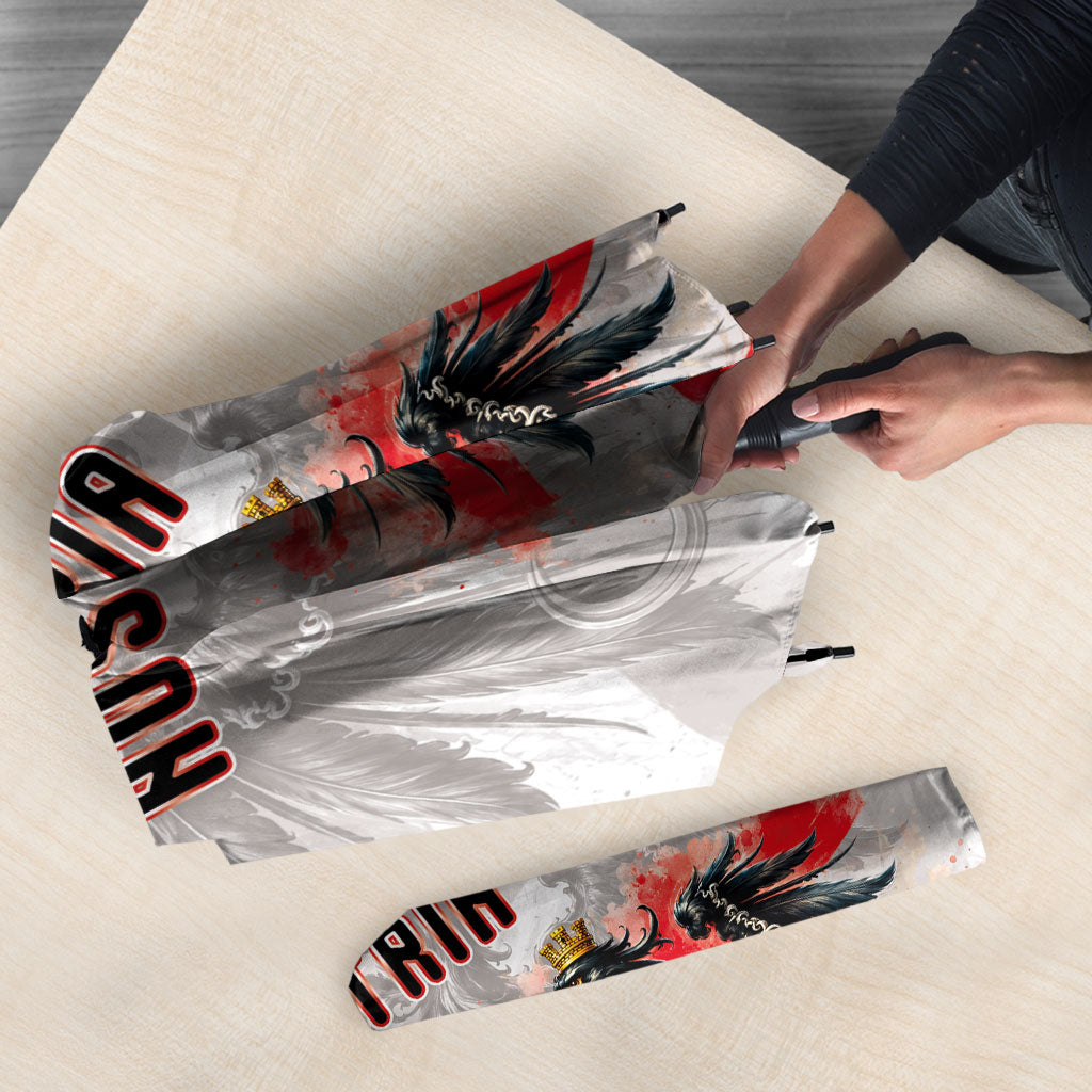 Austria National Football Umbrella Argyle Diamond Pattern with Eagle Watercolor Paint Splash Graphic Art
