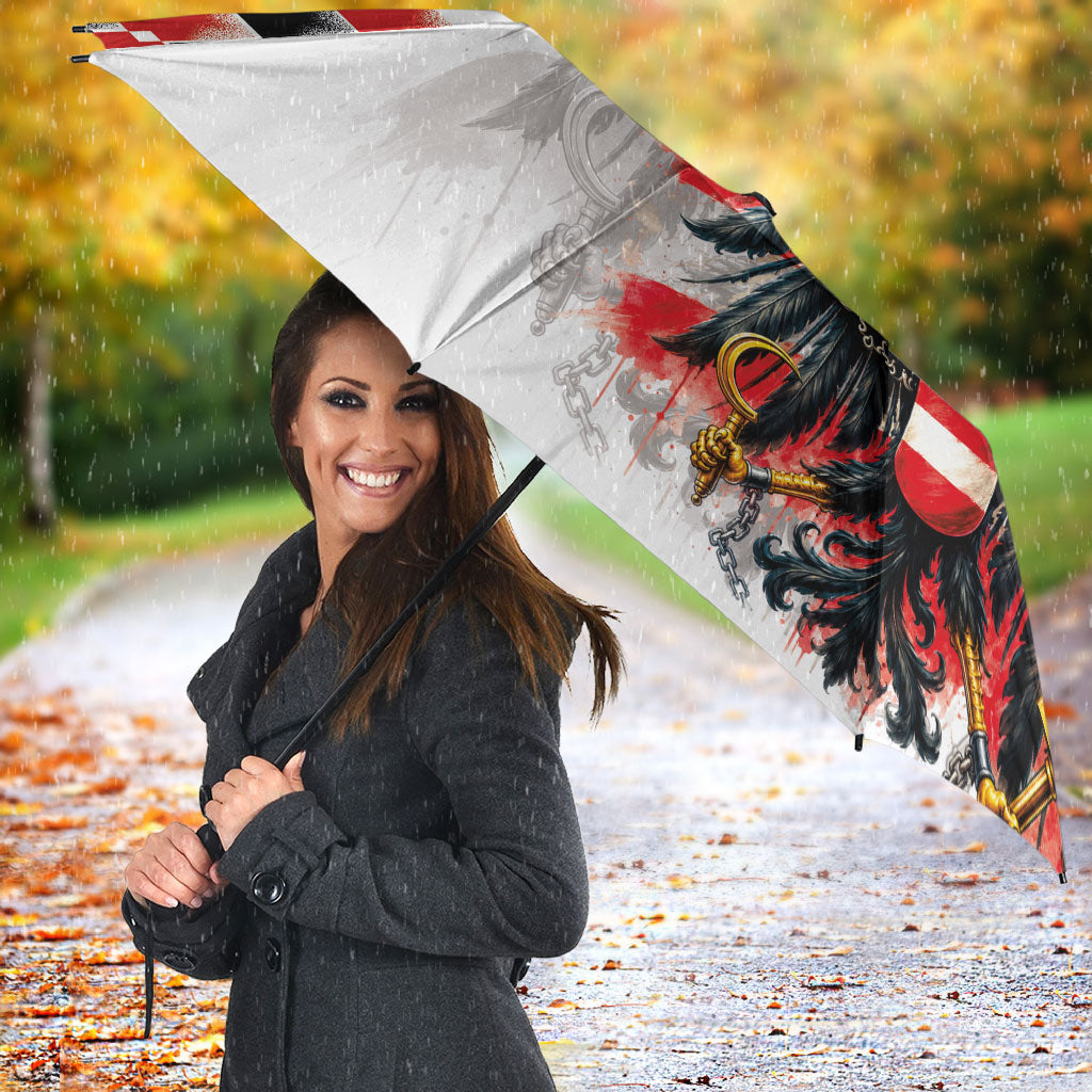 Austria National Football Umbrella Argyle Diamond Pattern with Eagle Watercolor Paint Splash Graphic Art
