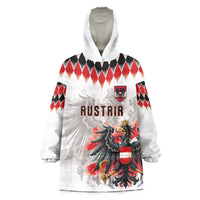 Custom Austria National Football Wearable Blanket Hoodie Argyle Diamond Pattern with Eagle Watercolor Paint Splash Graphic Art