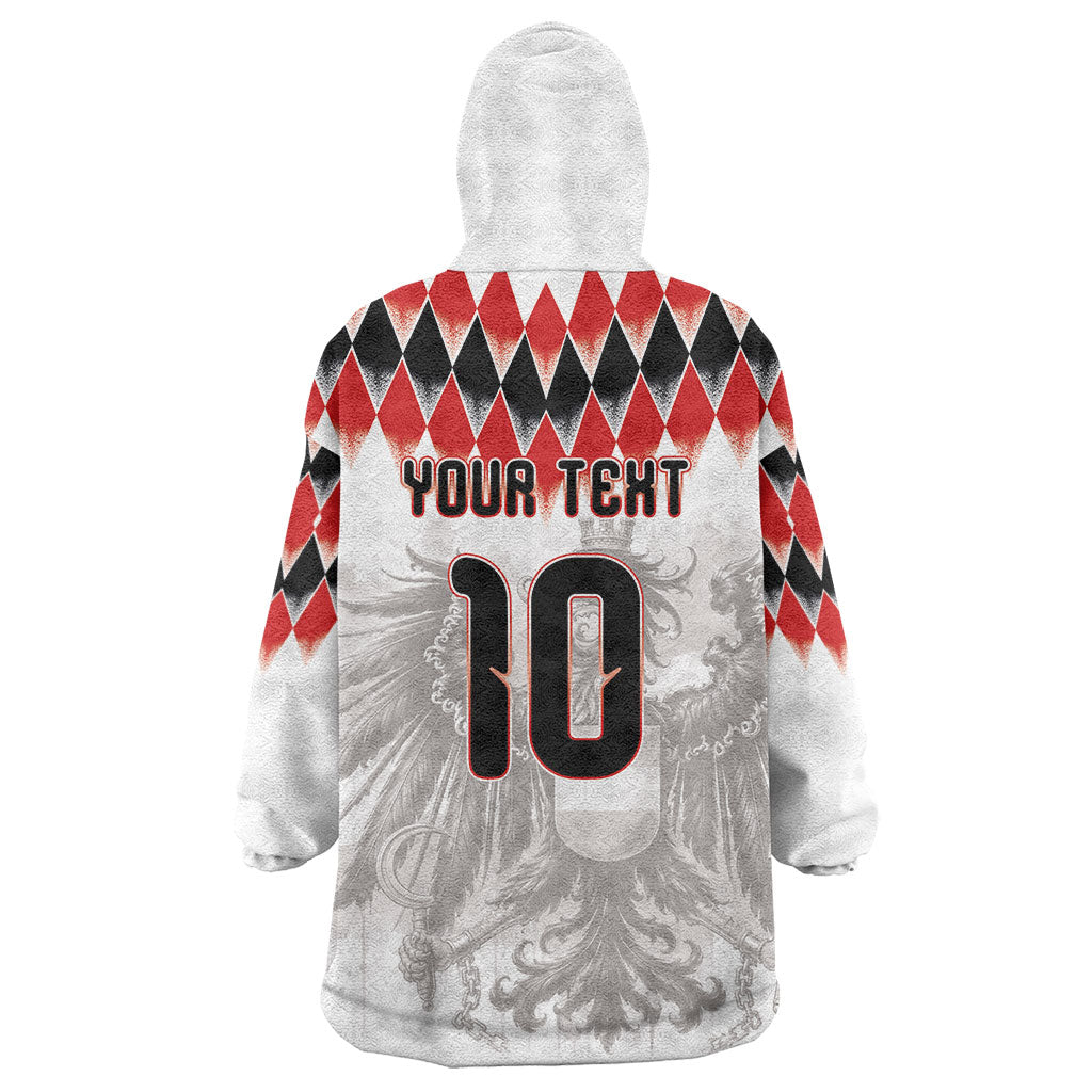 Custom Austria National Football Wearable Blanket Hoodie Argyle Diamond Pattern with Eagle Watercolor Paint Splash Graphic Art
