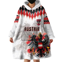 Custom Austria National Football Wearable Blanket Hoodie Argyle Diamond Pattern with Eagle Watercolor Paint Splash Graphic Art