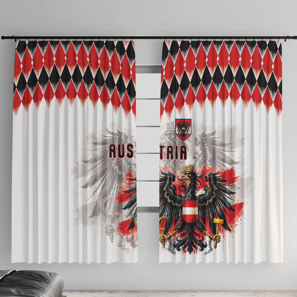 Austria National Football Window Curtain Argyle Diamond Pattern with Eagle Watercolor Paint Splash Graphic Art