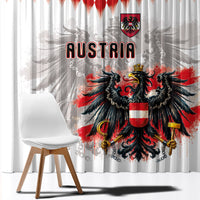 Austria National Football Window Curtain Argyle Diamond Pattern with Eagle Watercolor Paint Splash Graphic Art