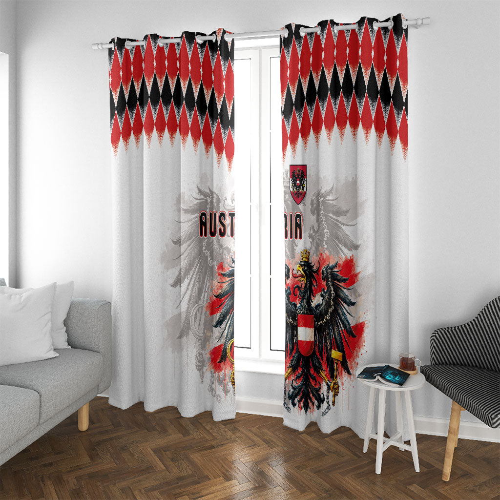 Austria National Football Window Curtain Argyle Diamond Pattern with Eagle Watercolor Paint Splash Graphic Art