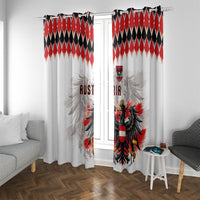 Austria National Football Window Curtain Argyle Diamond Pattern with Eagle Watercolor Paint Splash Graphic Art