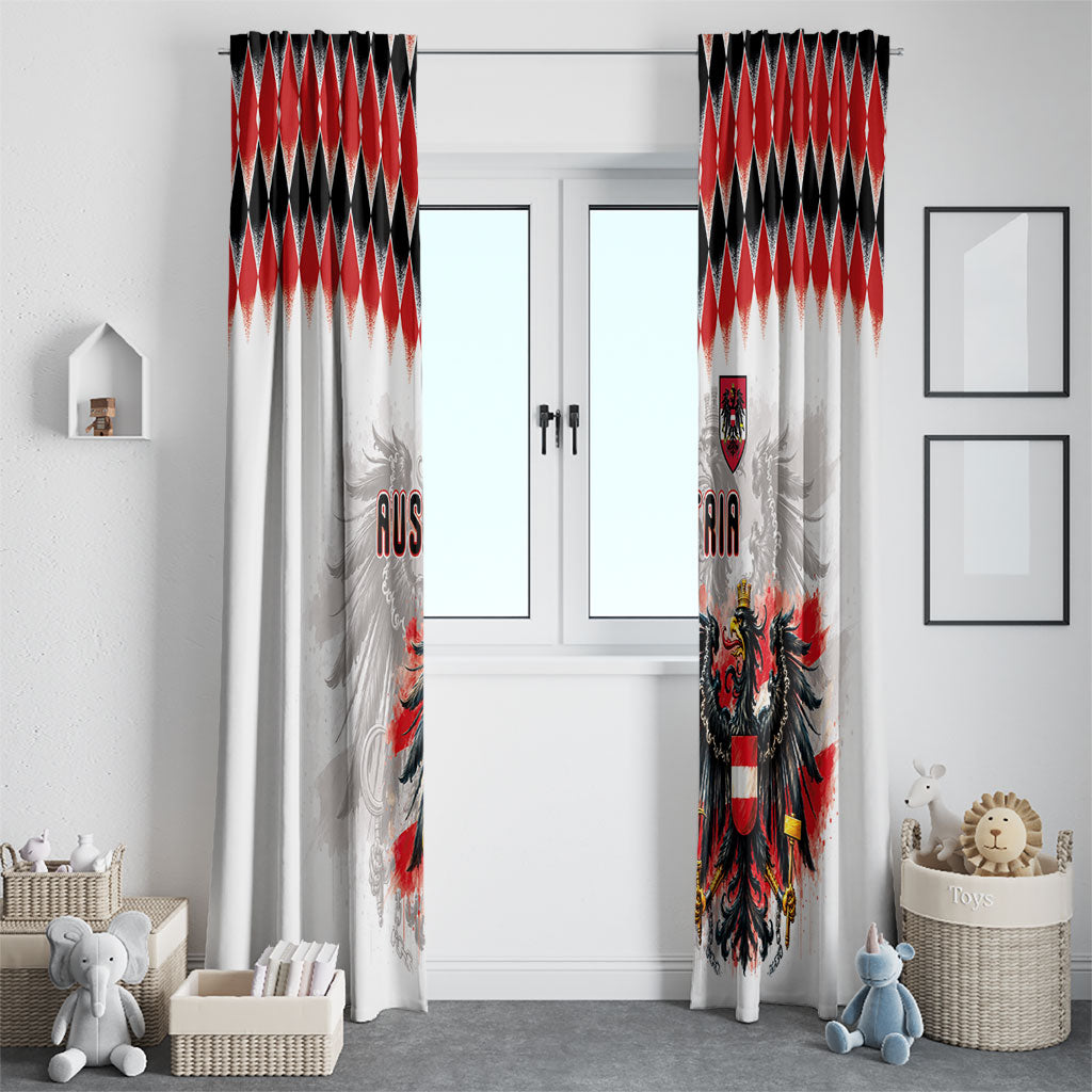 Austria National Football Window Curtain Argyle Diamond Pattern with Eagle Watercolor Paint Splash Graphic Art