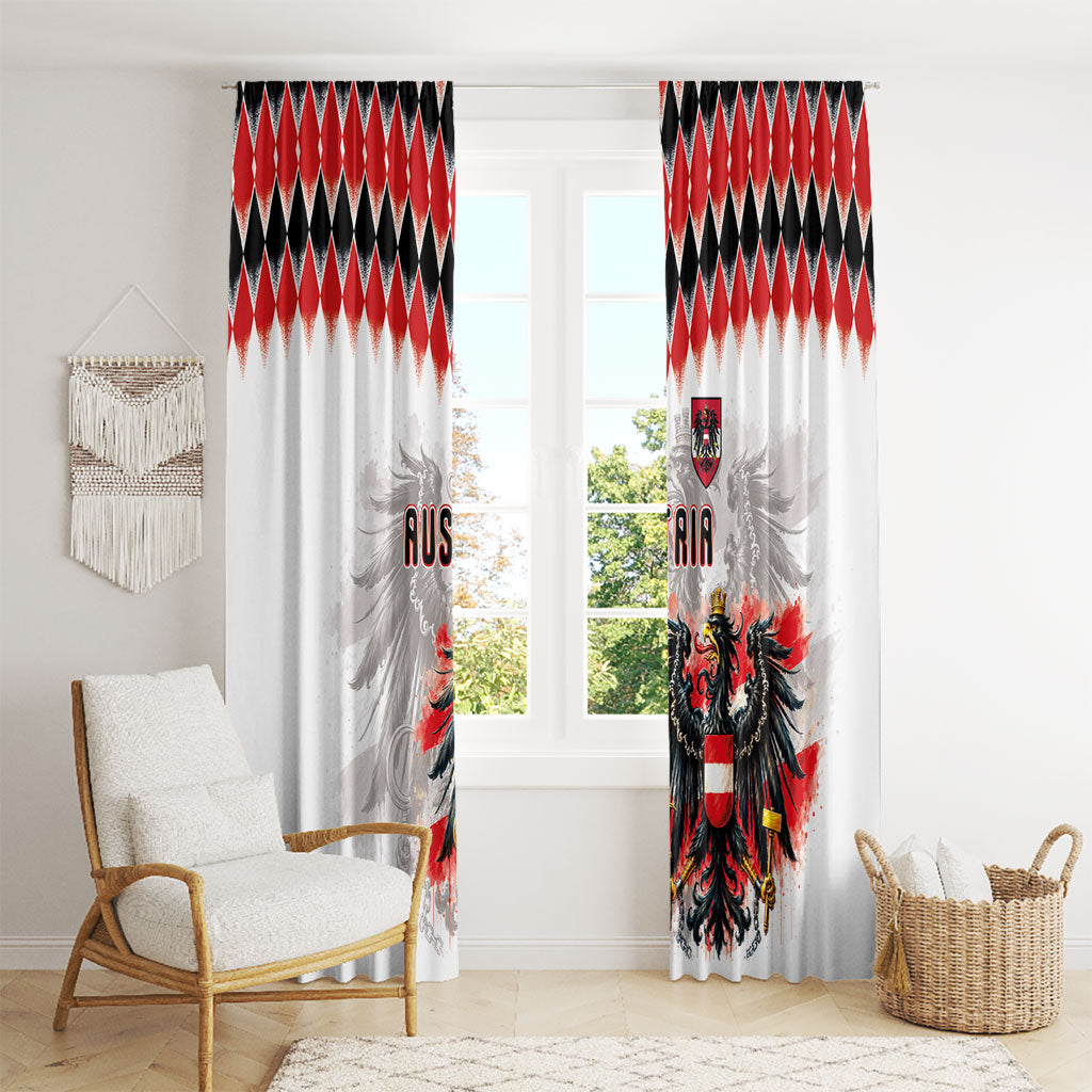 Austria National Football Window Curtain Argyle Diamond Pattern with Eagle Watercolor Paint Splash Graphic Art