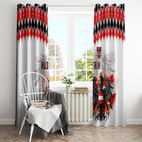 Austria National Football Window Curtain Argyle Diamond Pattern with Eagle Watercolor Paint Splash Graphic Art