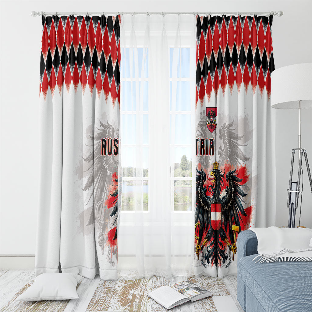 Austria National Football Window Curtain Argyle Diamond Pattern with Eagle Watercolor Paint Splash Graphic Art