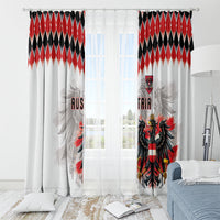 Austria National Football Window Curtain Argyle Diamond Pattern with Eagle Watercolor Paint Splash Graphic Art