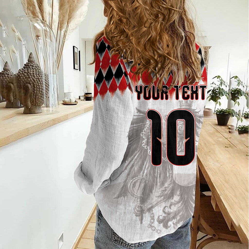 Custom Austria National Football Women Casual Shirt Argyle Diamond Pattern with Eagle Watercolor Paint Splash Graphic Art