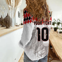 Custom Austria National Football Women Casual Shirt Argyle Diamond Pattern with Eagle Watercolor Paint Splash Graphic Art