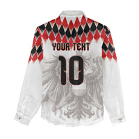 Custom Austria National Football Women Casual Shirt Argyle Diamond Pattern with Eagle Watercolor Paint Splash Graphic Art