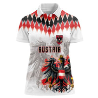 Custom Austria National Football Women Polo Shirt Argyle Diamond Pattern with Eagle Watercolor Paint Splash Graphic Art