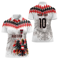Custom Austria National Football Women Polo Shirt Argyle Diamond Pattern with Eagle Watercolor Paint Splash Graphic Art