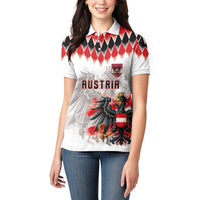 Custom Austria National Football Women Polo Shirt Argyle Diamond Pattern with Eagle Watercolor Paint Splash Graphic Art