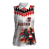 Custom Austria National Football Women Sleeveless Polo Shirt Argyle Diamond Pattern with Eagle Watercolor Paint Splash Graphic Art