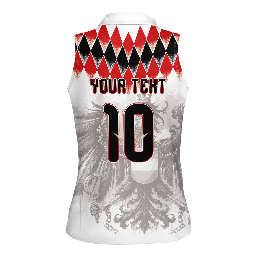 Custom Austria National Football Women Sleeveless Polo Shirt Argyle Diamond Pattern with Eagle Watercolor Paint Splash Graphic Art
