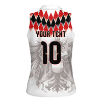 Custom Austria National Football Women Sleeveless Polo Shirt Argyle Diamond Pattern with Eagle Watercolor Paint Splash Graphic Art