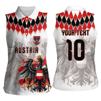 Custom Austria National Football Women Sleeveless Polo Shirt Argyle Diamond Pattern with Eagle Watercolor Paint Splash Graphic Art