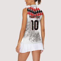 Custom Austria National Football Women Sleeveless Polo Shirt Argyle Diamond Pattern with Eagle Watercolor Paint Splash Graphic Art