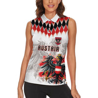 Custom Austria National Football Women Sleeveless Polo Shirt Argyle Diamond Pattern with Eagle Watercolor Paint Splash Graphic Art