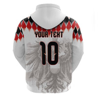 Custom Austria National Football Zip Hoodie Argyle Diamond Pattern with Eagle Watercolor Paint Splash Graphic Art