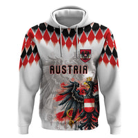 Custom Austria National Football Zip Hoodie Argyle Diamond Pattern with Eagle Watercolor Paint Splash Graphic Art
