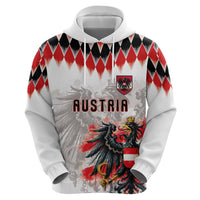 Custom Austria National Football Zip Hoodie Argyle Diamond Pattern with Eagle Watercolor Paint Splash Graphic Art