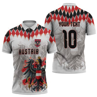 Custom Austria National Football Zipper Polo Shirt Argyle Diamond Pattern with Eagle Watercolor Paint Splash Graphic Art