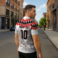 Custom Austria National Football Zipper Polo Shirt Argyle Diamond Pattern with Eagle Watercolor Paint Splash Graphic Art