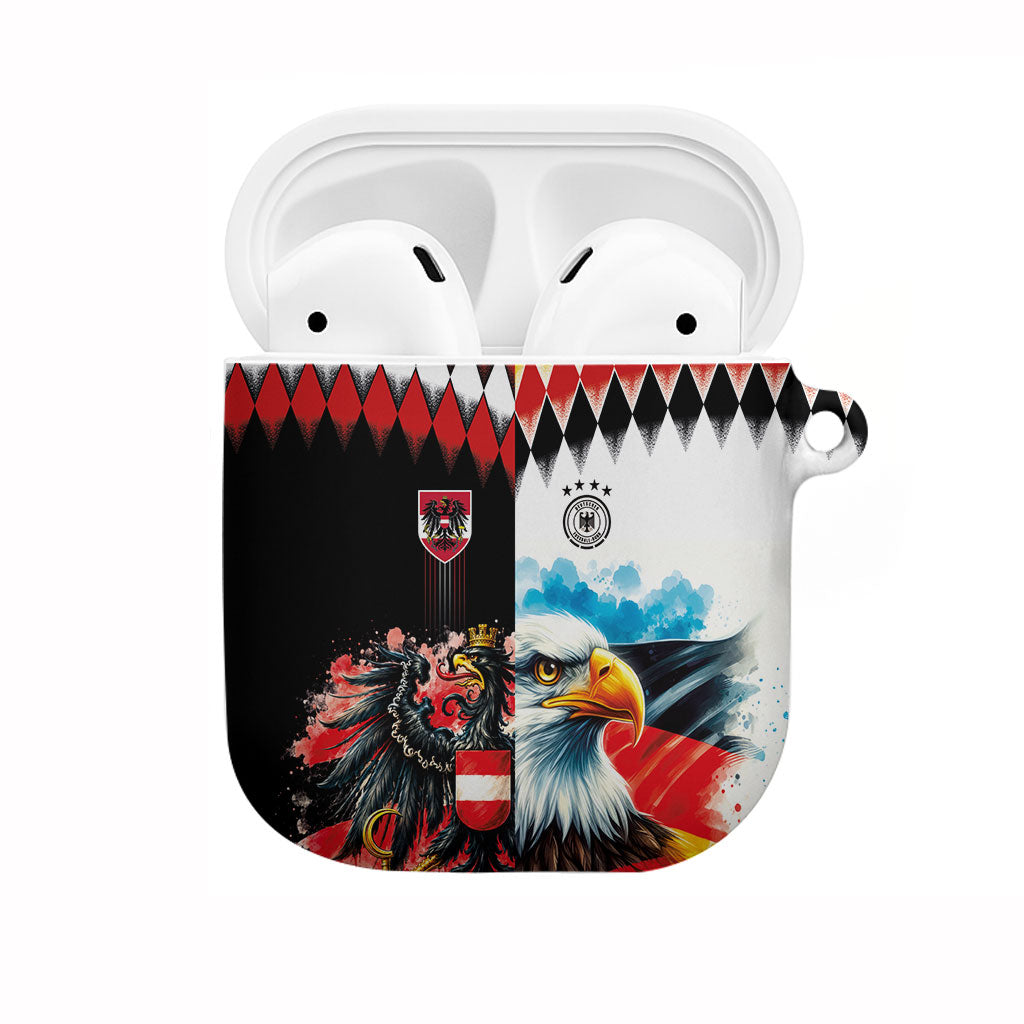 Austria and Germany National Football AirPods Case Split Half Diamond Argyle with Eagles Watercolor Paint Splash Art