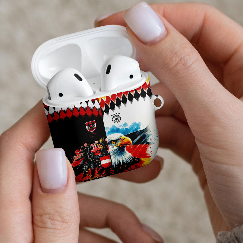 Austria and Germany National Football AirPods Case Split Half Diamond Argyle with Eagles Watercolor Paint Splash Art