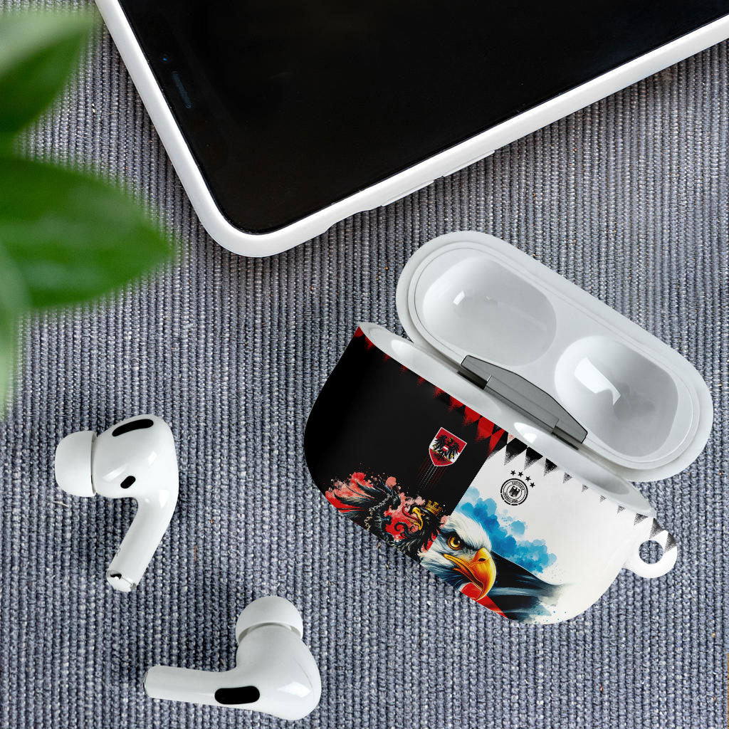 Austria and Germany National Football AirPods Case Split Half Diamond Argyle with Eagles Watercolor Paint Splash Art