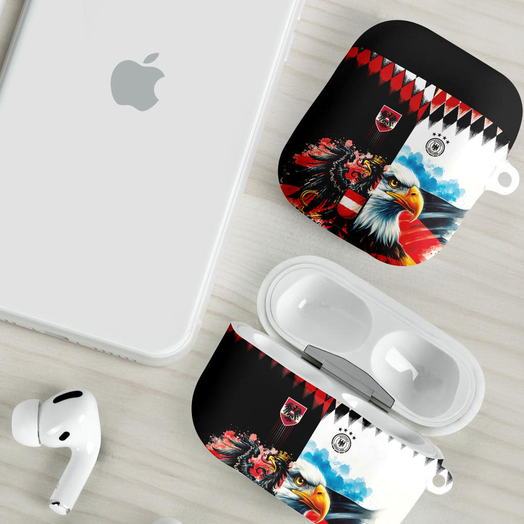 Austria and Germany National Football AirPods Case Split Half Diamond Argyle with Eagles Watercolor Paint Splash Art
