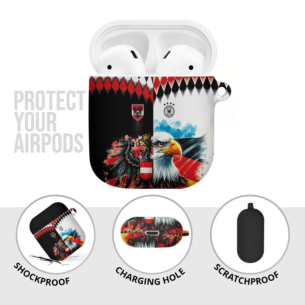 Austria and Germany National Football AirPods Case Split Half Diamond Argyle with Eagles Watercolor Paint Splash Art
