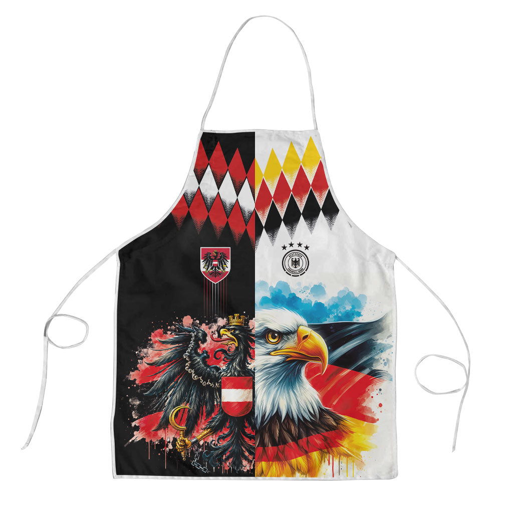 Austria and Germany National Football Apron Split Half Diamond Argyle with Eagles Watercolor Paint Splash Art
