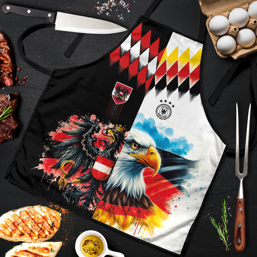 Austria and Germany National Football Apron Split Half Diamond Argyle with Eagles Watercolor Paint Splash Art